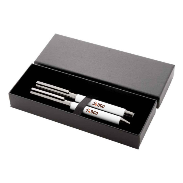 Set stylo à bille et roller à encre bleue en coffret cadeau