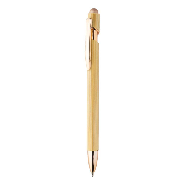 Penna in bambù con refill blu e punta touch