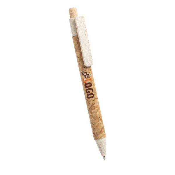Stylo bille éco en paille de blé colorée et liège