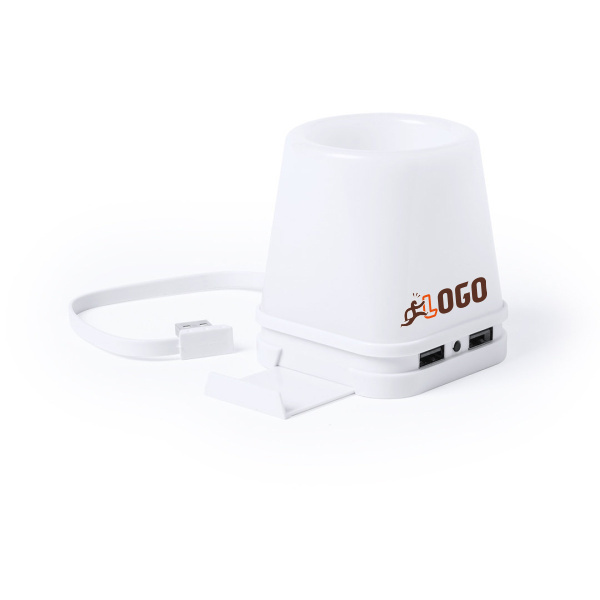 Pot à crayons USB avec hub 4 ports et support pour smartphone