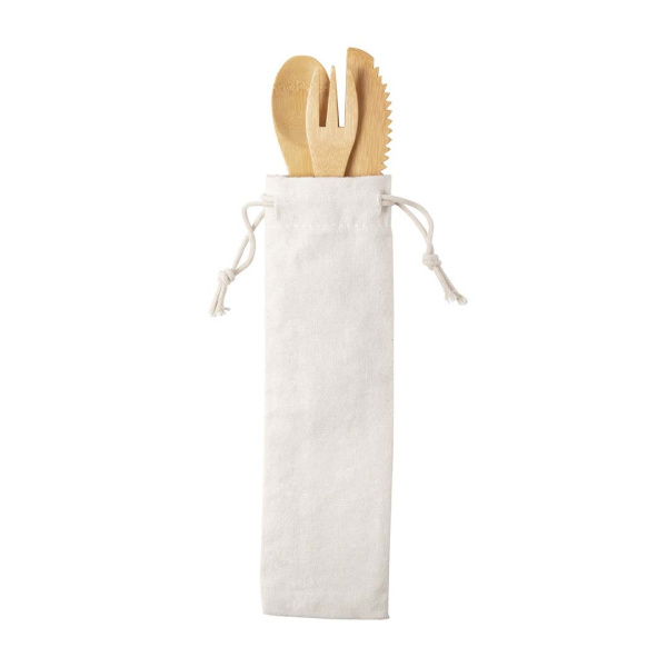 Set de couverts en bambou avec pochette en coton