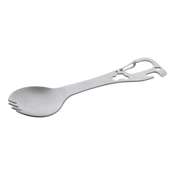 Set posate in acciaio inox con multi-utensile e moschettone