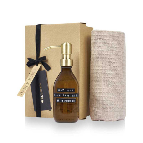 Coffret cadeau Happy Home avec savon et serviette bio