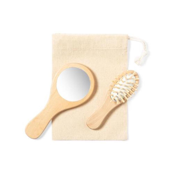 Kit miroir et brosse à cheveux en bois naturel personnalisables