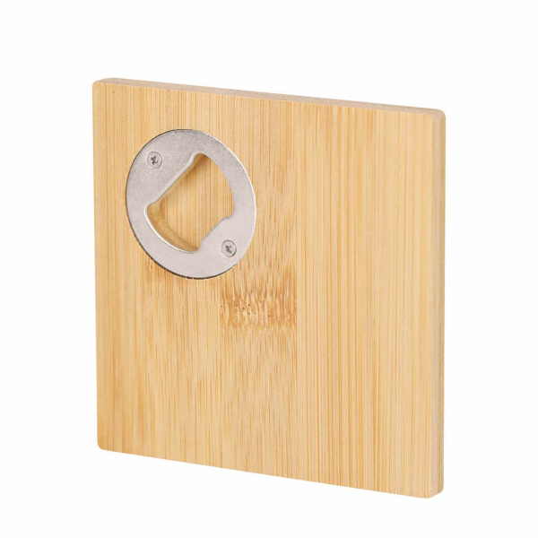 Sottobicchiere quadrato in bambù con apribottiglie