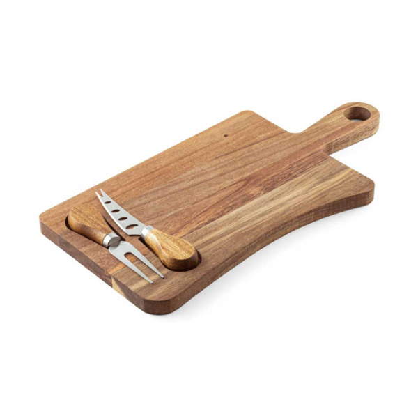 Tagliere in legno di acacia con utensili