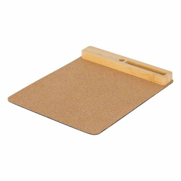Tapis de souris en liège avec support pour téléphone et porte-stylos en bambou