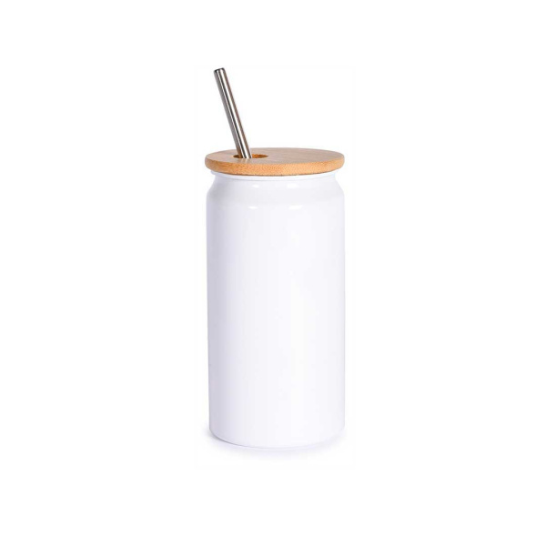 Tasse en aluminium recyclé avec couvercle et paille
