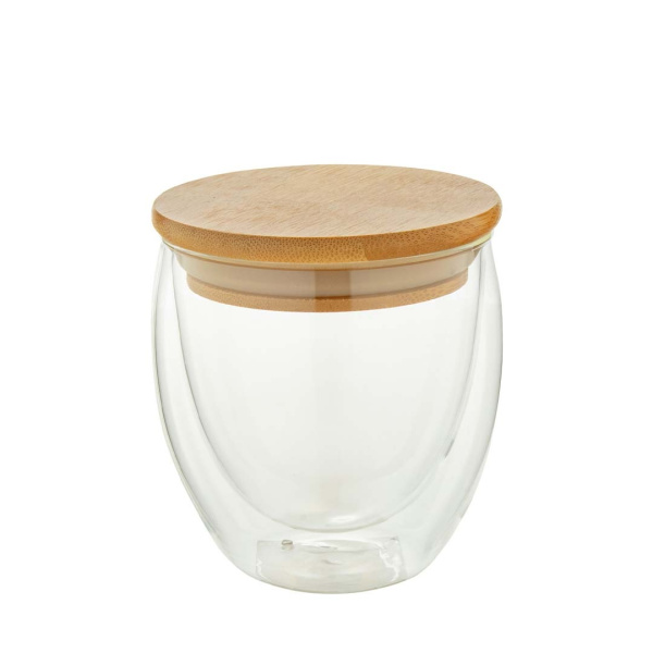 Verre double paroi en verre avec couvercle en bambou