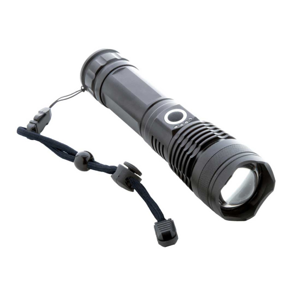 Lampe torche en aluminium avec batterie USB rechargeable et dragonne