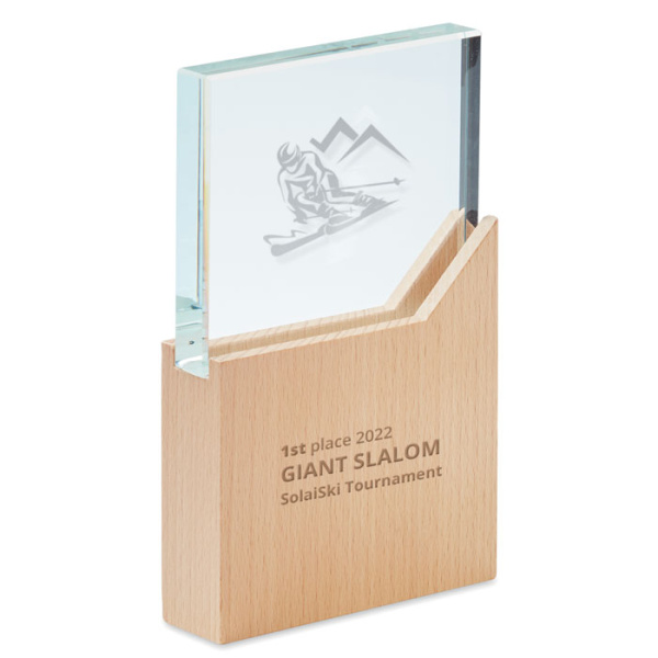 Trofeo rettangolare in cristallo con base in legno e confezione regalo