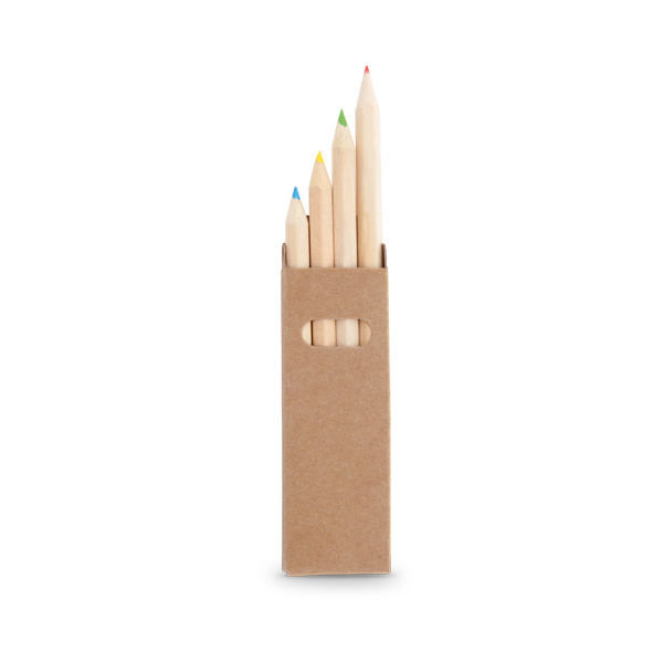 Set de 4 crayons de couleur en bois avec boîte en carton